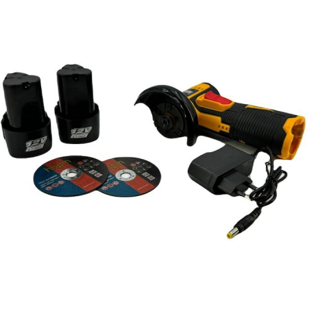 Pe baterie - Mini polizor flex Pexor 20 cm, 2 Acumulatori 12V, Discuri incluse, Lada depozitare, Negru/Portocaliu