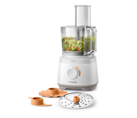 HOME - Robot de bucatarie Philips HR7310/00 Daily Collection, 700 W, 2 viteze + puls, bol 2.1 l, dispozitiv de emulsifiere, disc din inox, alb
