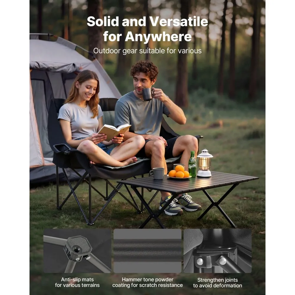 Scaun camping dublu pliabil 300kg pentru 2 persoane cu suport pahare [3]