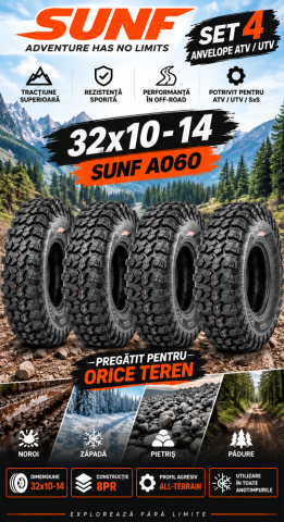 Set 4 Anvelope ATV cu Transport Gratuit - set 4 anvelope ATV UTV 32x10-14 8PR SUNF A060 R14 off-road