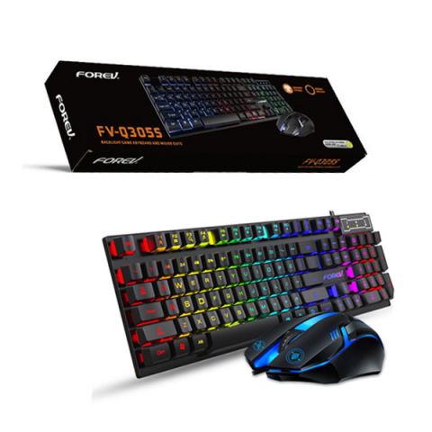 Periferice - Set  Kit Mouse cu Tastatura Forev Keyboard + mouse pc Black FV-Q305S Gaming
