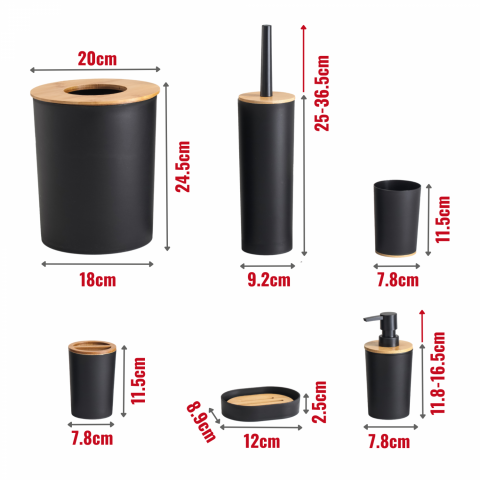Set Baie 6 piese bambus, Negru Mat [3]