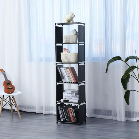 Accesorii Baie - Raft multifuncțional cu 5 straturi și suport de depozitare (42x153cm) - negru