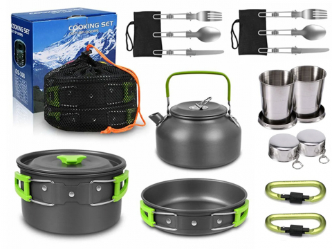 Accesorii supravietuire padure - Set camping offroad, Set de vase de camping kemping ceainic tigaie 18in1