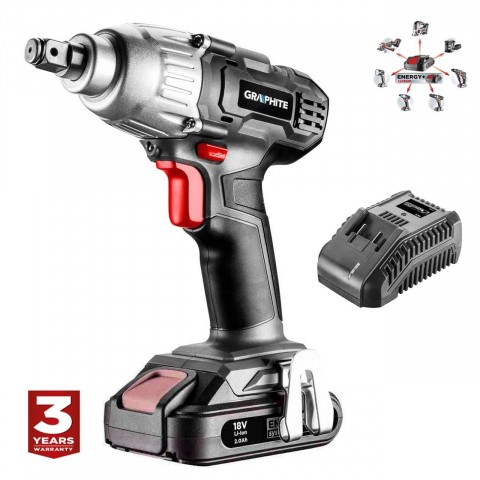 Masina de insurubat, de impact, cu acumulator 2 Ah, incarcator 18 V Li-ion, 180 Nm, 1/2", Graphite Energy [1]
