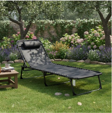 Sezlong pliabil reglabil piscina gradina 189x58 cm negru [3]