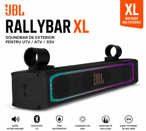 Soundbar pentru utv, prindere pe rollcage, JBL Rallybar XL 600w