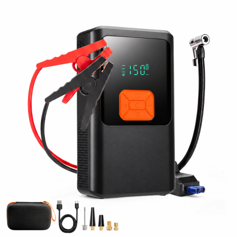 Sisteme Multimedia Auto - Starter auto 4000A cu compresor 150 PSI, clești baterie, furtun și accesorii pentru auto ATV SSV