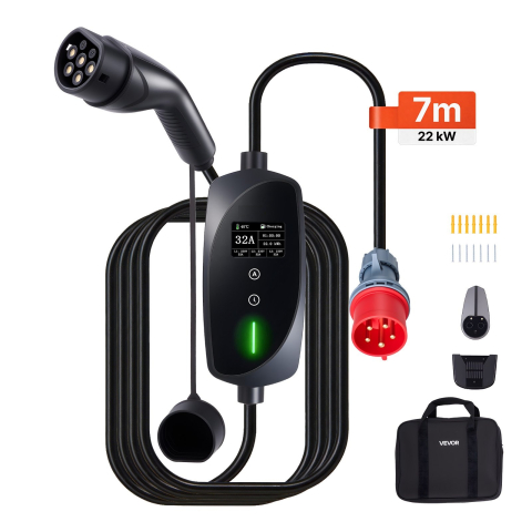 Statie incarcare masina electrica - Incarcator auto electric portabil Type 2 VEVOR 22 kW 32A 3 faze cu cablu 7 m