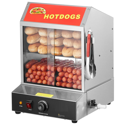 Echipamente HoReCa - Steamer Profesional Hot Dog 27L cu Încălzire cu Abur și Încălzitor pentru Chifle 1200W
