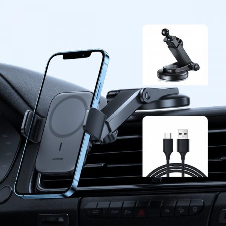 Suport Auto iPhone MagSafe cu incarcare Qi Wireless Induction Charger 15W Joyroom Car Holder Qi Wireless Induction Charger 15W (MagSafe Compatible for iPhone) for Air Vent (JR-ZS295) [2]