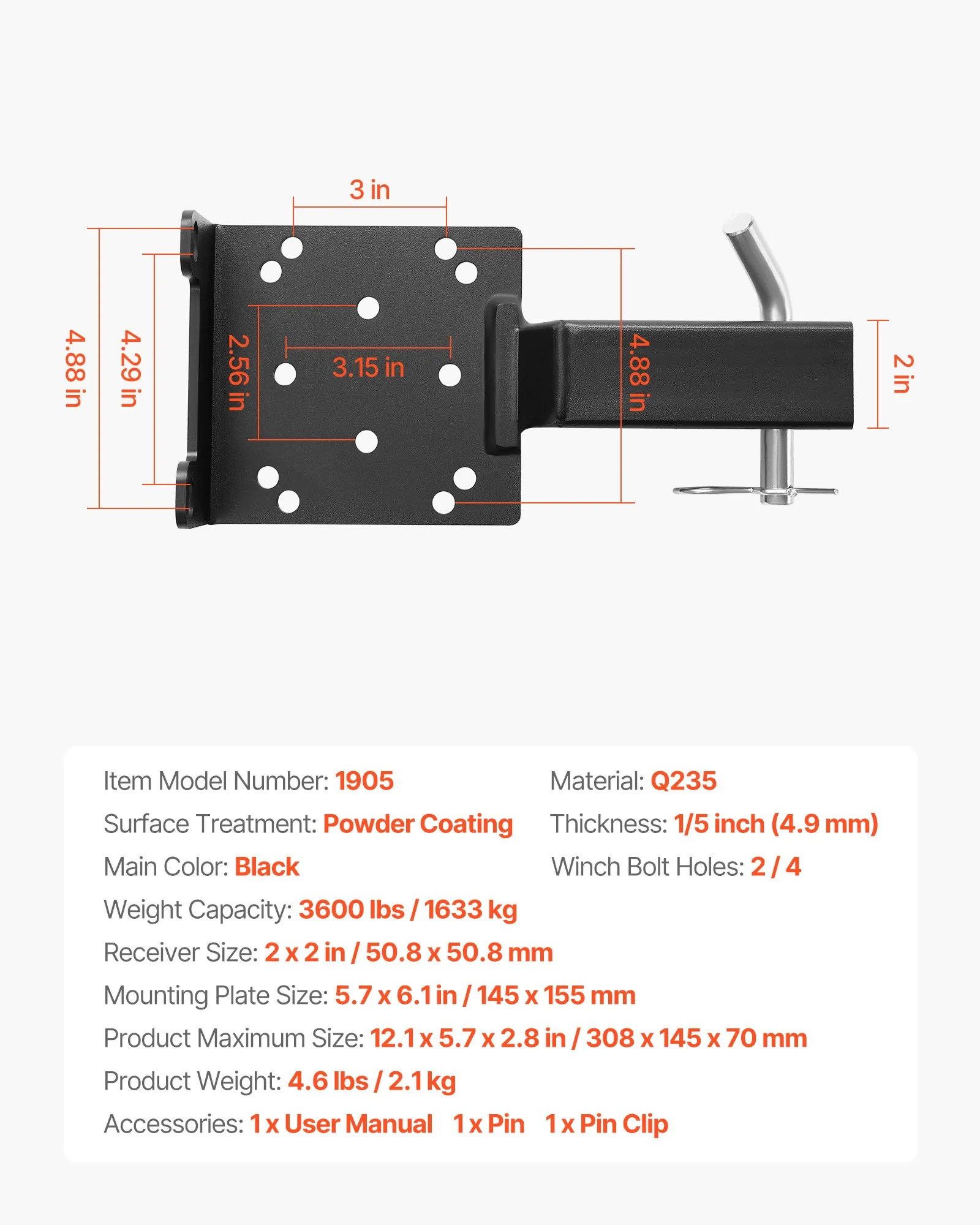 Suport troliu universal pentru ATV UTV SSV cu prindere în cârlig remorcare 2 inch [5]