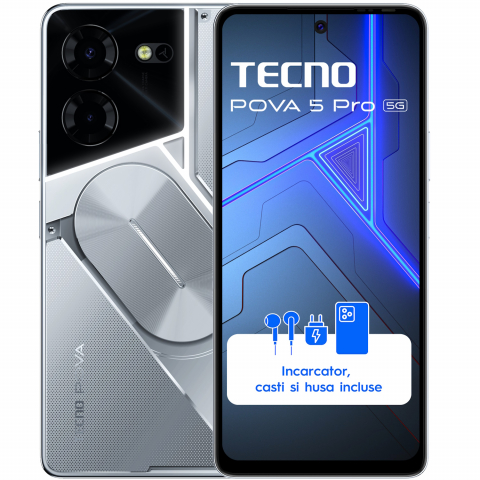 Telefon mobil Dual SIM TECNO POVA 5 Pro 5G, 256 GB + 8 GB RAM, Silver Fantasy, Resigilat [5]