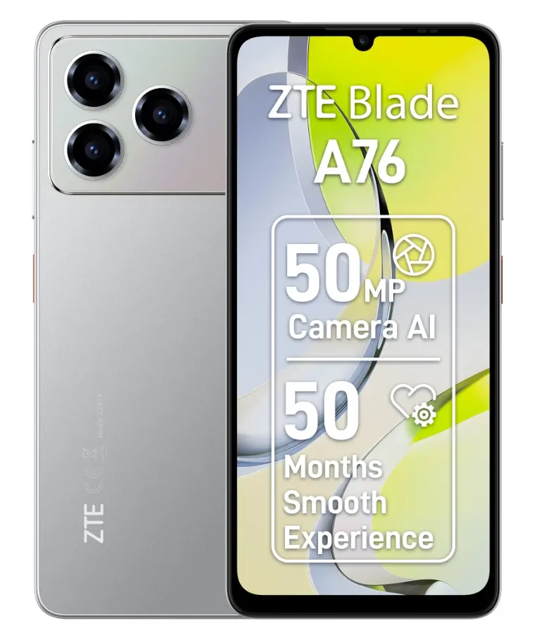ZTE - Telefon ZTE Blade A76, 128gb , 4gb ram, Display 6.75", Baterie 5000mAh, Silver