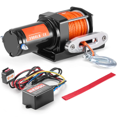 Trolii si Accesorii - Troliu ATV 12V 3500lb (1600kg) — cablu sintetic cu ghidaj inclus