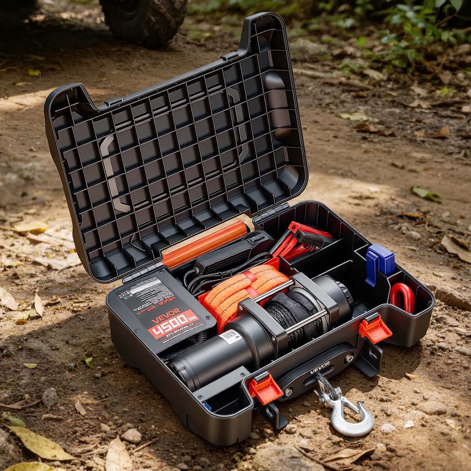 Troliu ATV - Troliu Portabil ATV UTV SSV 4500 lbs 2041 kg 12V cu Cablu Sintetic