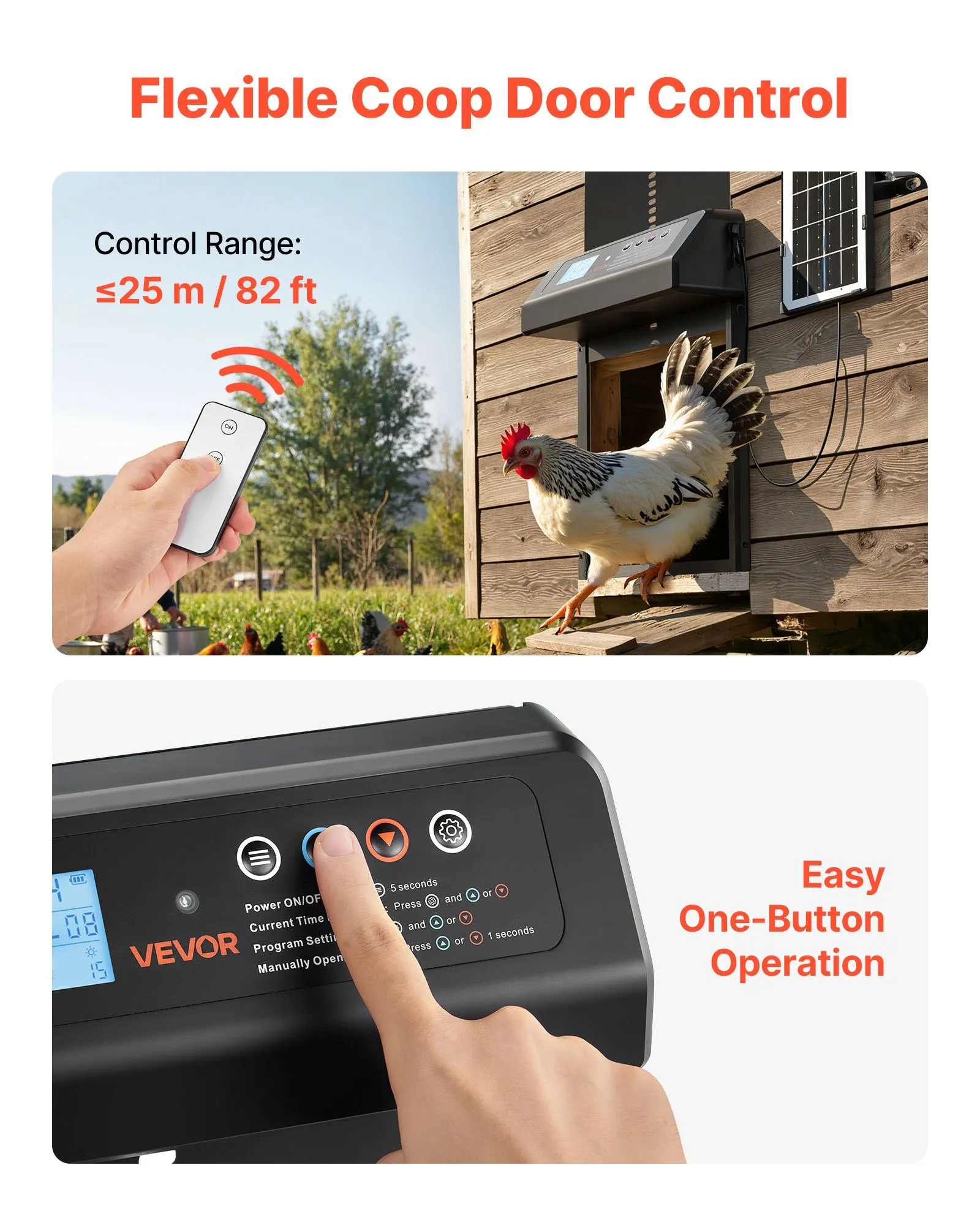 Ușă automată pentru coteț de găini , ușă pentru coteț de găini alimentată cu energie solară și baterii, cu afișaj LCD, telecomandă, senzor de lumină și temporizator, securitate anti-prindere, deschizător de poartă pentru coteț de găini din aliaj de aluminiu, neagră [2]