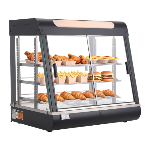 Echipamente HoReCa - Vitrină Caldă Profesională 100L cu 3 Rafturi, Iluminare LED și Încălzire cu Abur 1200W