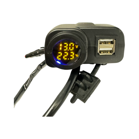 Voltmetru cu termometru si Mufa usb pentru atv cu prindere pe ghidon [3]