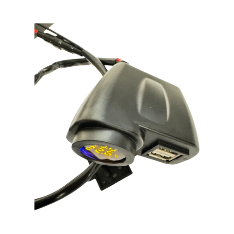 Voltmetru cu termometru si Mufa usb pentru atv cu prindere pe ghidon [2]