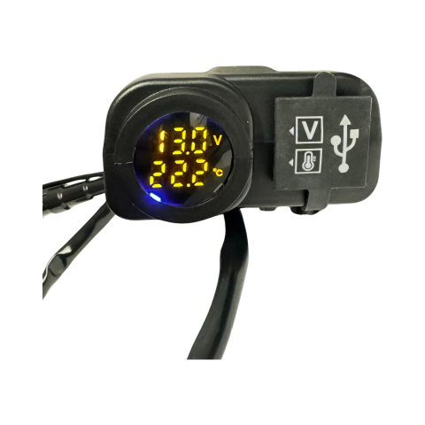 Semnalzari - Voltmetru cu termometru si Mufa usb pentru atv cu prindere pe ghidon