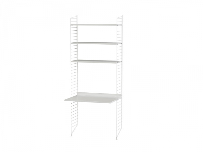 Set Work from home String Furniture A - Birou modular cu structura metalica albą si blat+polite din MDF vopsit alb [2]