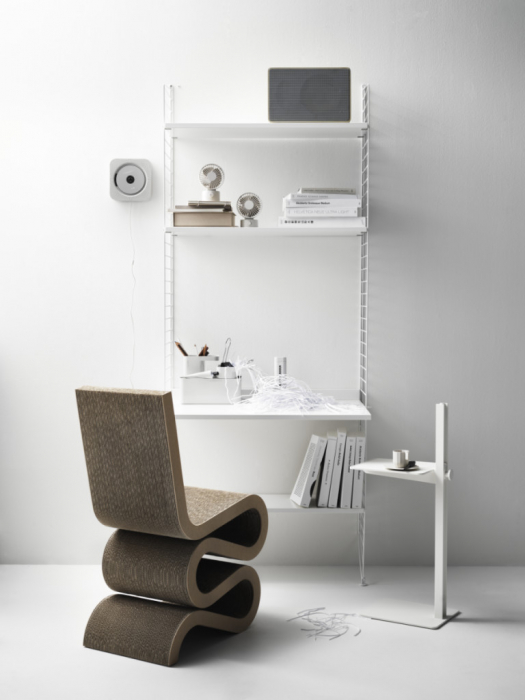 Set Work from home String Furniture A - Birou modular cu structura metalica albą si blat+polite din MDF vopsit alb [3]
