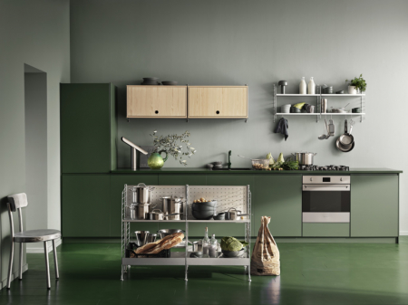 Mobilier - Compozitie corpuri suspendate modulare bucatarie String Furniture Kitchen N 160x30x50cm (LxAxH) finisaj Furniture Stejar natur si vopsit Gri