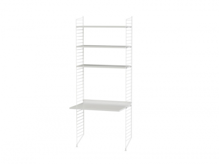 Set Work from home String Furniture A - Birou modular cu structura metalica albą si blat+polite din MDF vopsit alb [1]