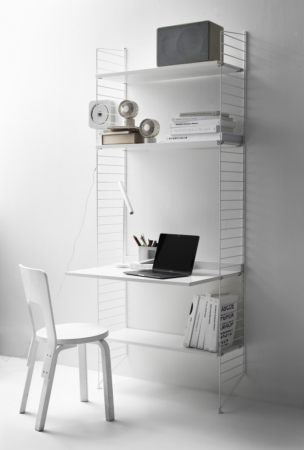 Mobilier - Set Work from home String Furniture A - Birou modular cu structura metalica albą si blat+polite din MDF vopsit alb