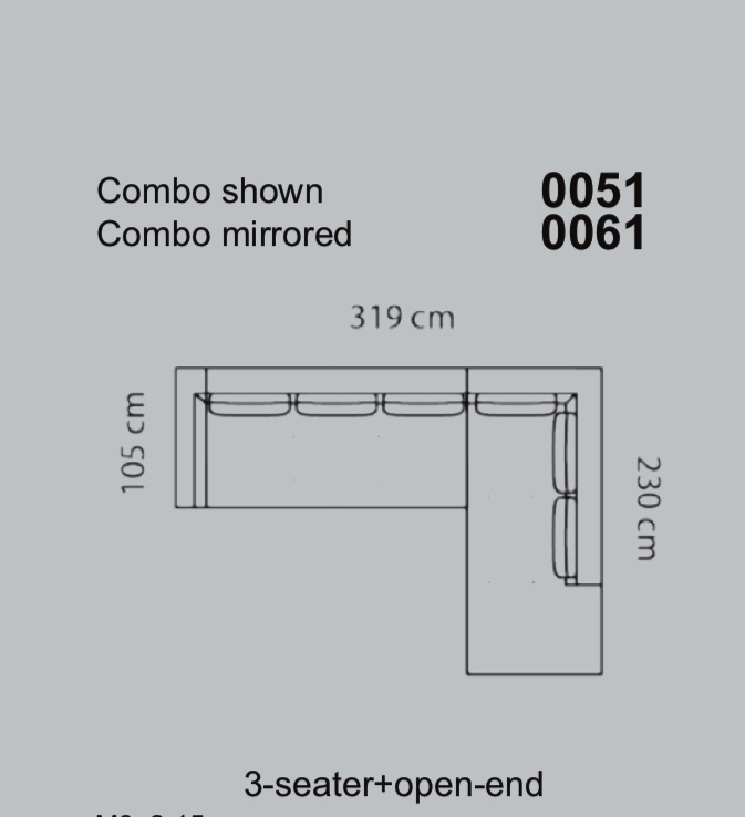 Corner sofa Loano Flexlux 319x230 with black metal legs and fabric upholstery Group 1 Copparo Light Grey 1461
