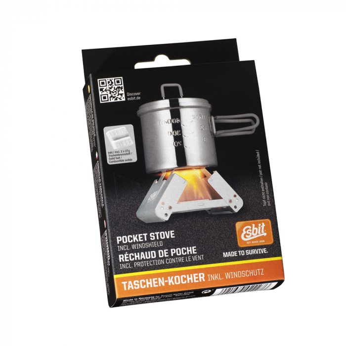 Arzator spirt solid Esbit Pocket 00222700, spirt 2x27g inclus, cu scut impotriva vantului [10]