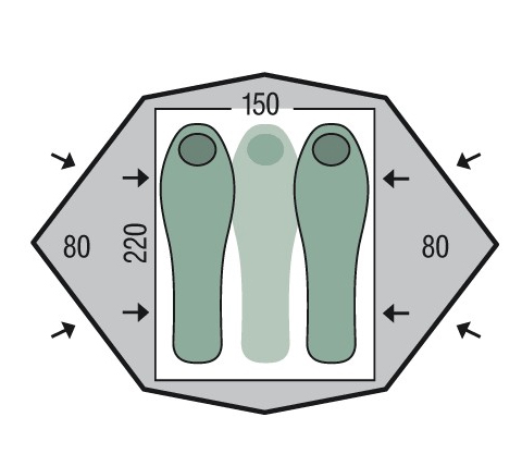 Cort Pinguin Gemini 150 green pack, 2-3 persoane, 3.5kg, 220x150cm, verde [3]