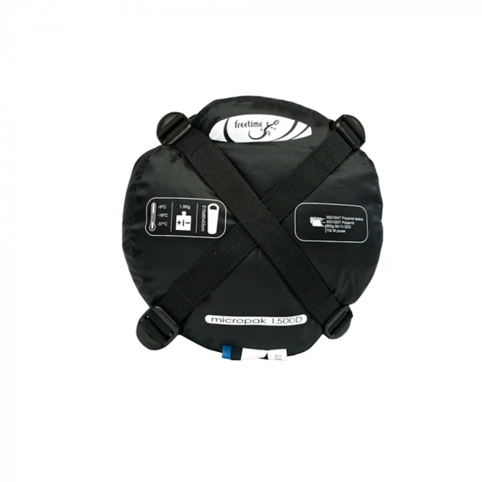 Sac de dormit cu puf Freetime Micropak 1500D (-9/-16/-37°C), albastru, 1500g, 215x85cm, impachetat 38x21cm [6]