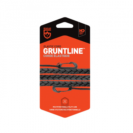 Coarda multifunctionala elastica din benzi impletite Gear Aid Gruntline 68216 cu 2 carabiniere plastic, negru, 114cm, se intinde pana la 2m [1]
