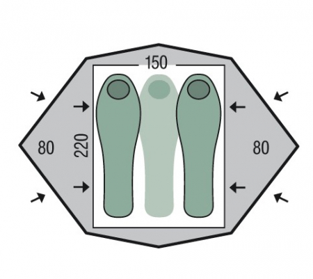 Cort Pinguin Gemini 150 green pack, 2-3 persoane, 3.5kg, 220x150cm, verde [2]