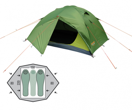 Corturi - Cort Pinguin Gemini 150 green pack, 2-3 persoane, 3.5kg, 220x150cm, verde