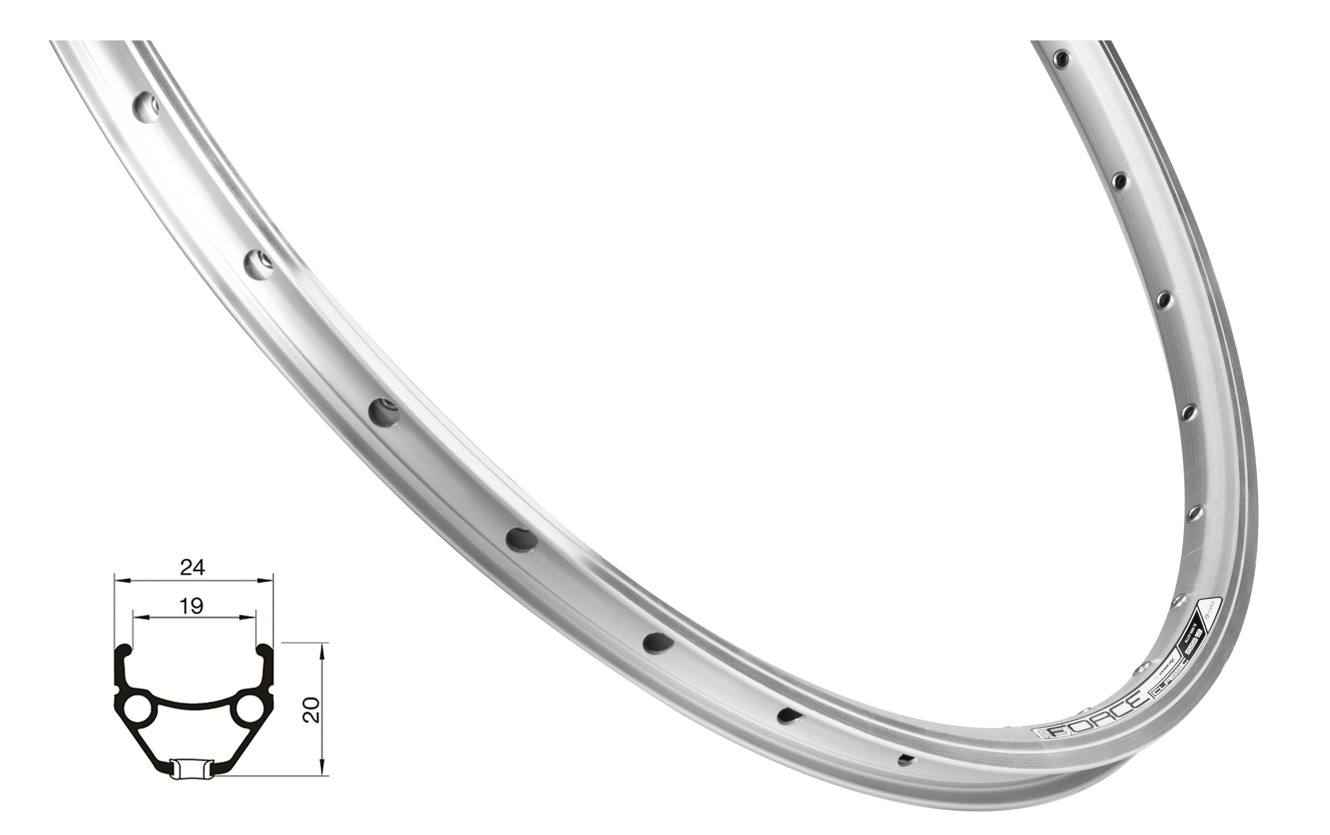 Jante bicicleta - Janta Force Classic 559x19 36h argintie