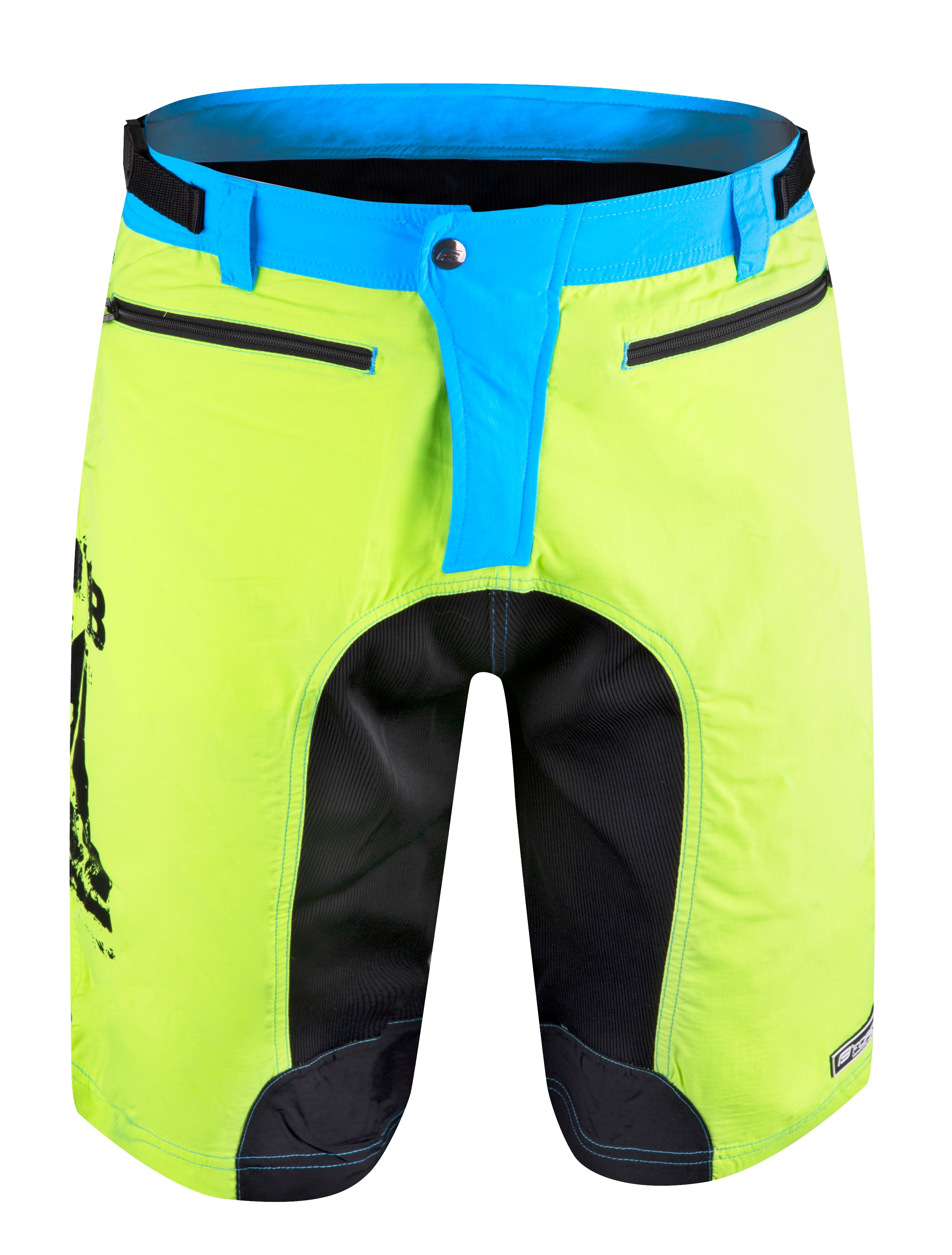 Pantaloni scurti - Pantaloni scurti Force MTB-11, bazon detasabil, Galben Fluo/Bleu/Negru, XS
