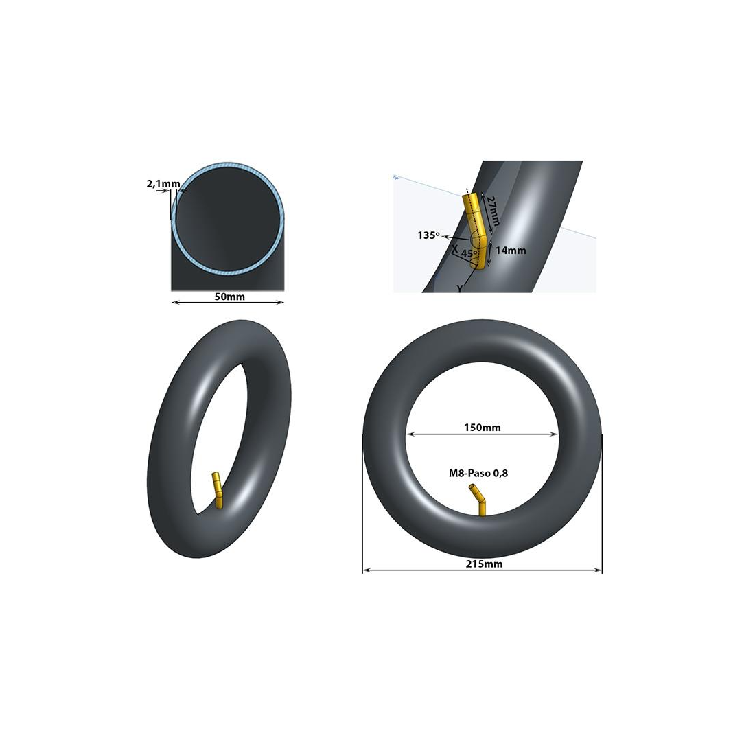 Camera trotineta Ewheel 8.5x2 VC 135x45 grade [2]