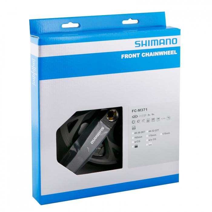 Angrenaj pedalier Shimano Acera FC-M371-L, 3x9 viteze, ax Patrat, cu aparatoare lant, brate 175mm, Negru, 44x32x22T [2]