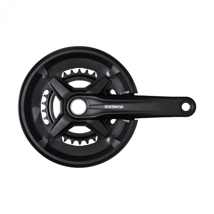 Angrenaj pedalier Shimano Altus FC-MT210-2, 2x9 viteze, Hollowtech II, cu aparatoare lant, brate 170mm, fara BB, Negru, 46x30T [1]