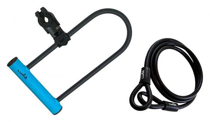 Antifurt U-lock cu cablu Luma Enduro Kit 35, cu suport, 320x186mm, negru/albastru [1]