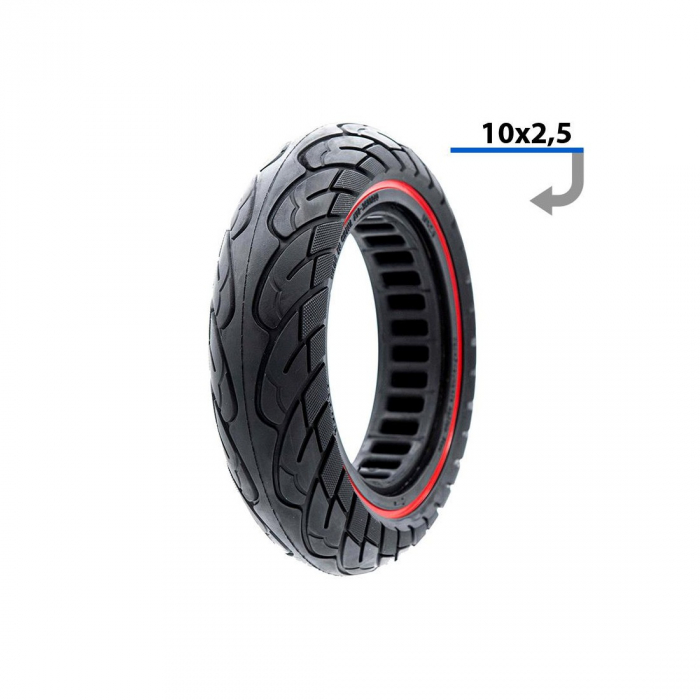 Anvelopa solida ultra-usoara 10x2.5 pentru jante 34mm Negru/Rosu [1]