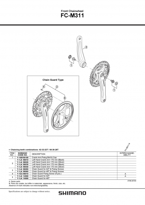 Brat pedalier Shimano pentru angrenajul FC-M311, negru, 170mm [3]