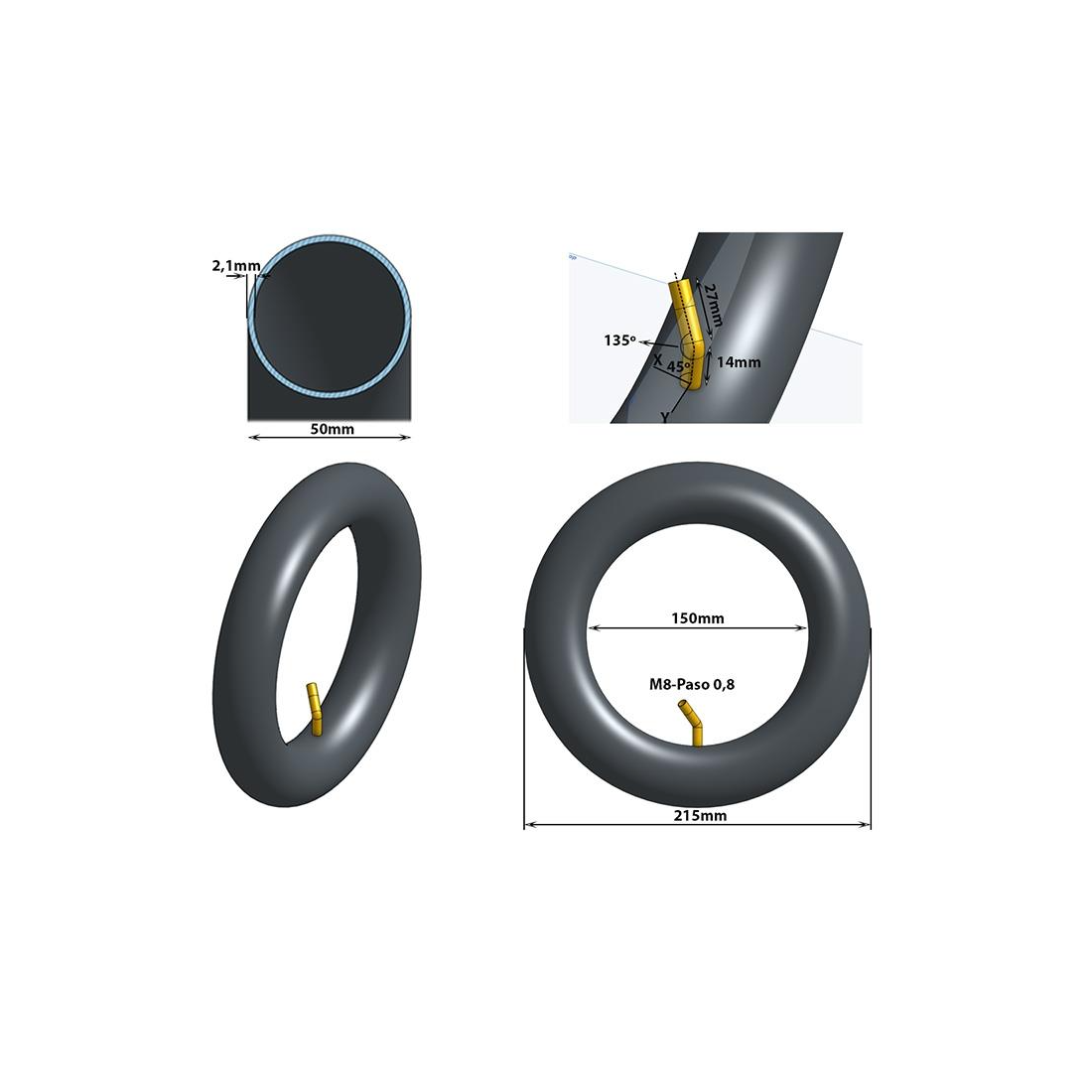 Camera trotineta Ewheel 8.5x2 VC 135x45 grade [2]