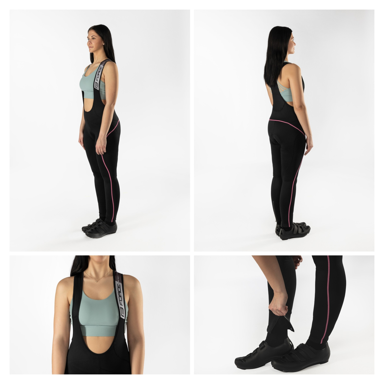 Pantaloni de dama cu bretele si bazon Force Reflex Line negru/roz L [3]