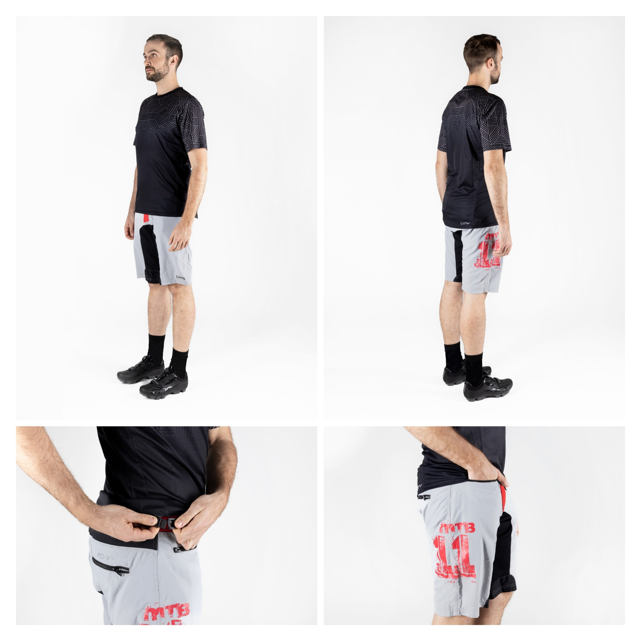 Pantaloni scurti Force MTB-11, bazon detasabil, Gri/Rosu/Negru, XS [6]