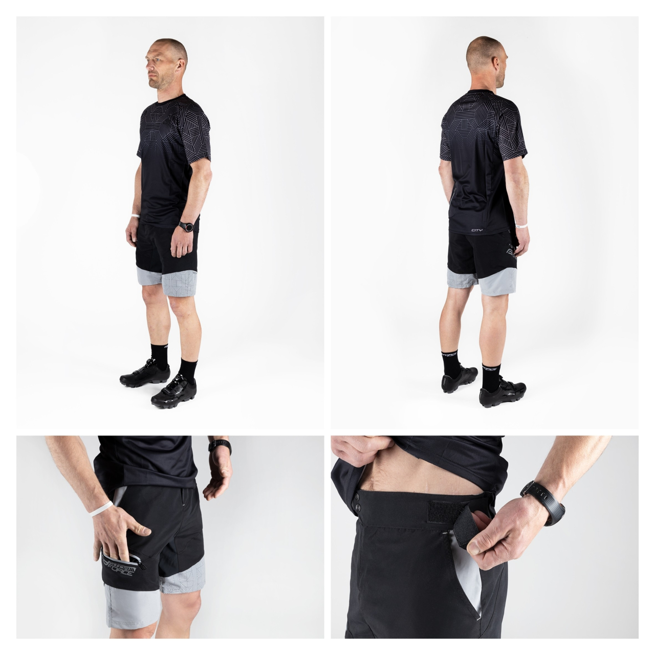 Pantaloni scurti Force Storm pana la talie cu bazon, negru/gri XS [6]