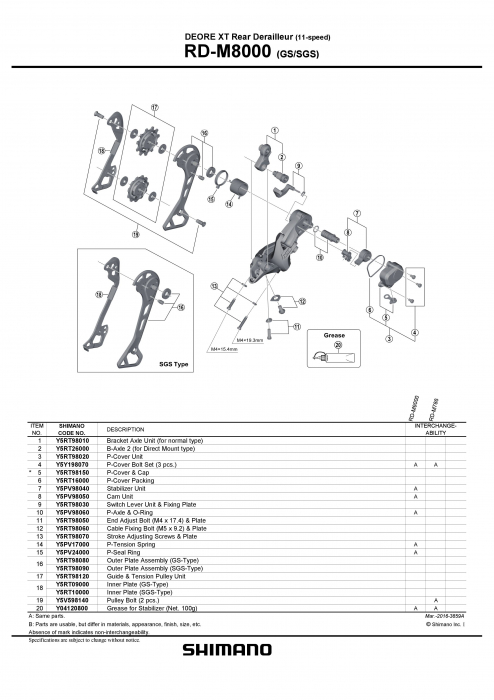 Role schimbator Shimano Y5RT98120, pentru RD-M8000, ghidare si tensionare [2]